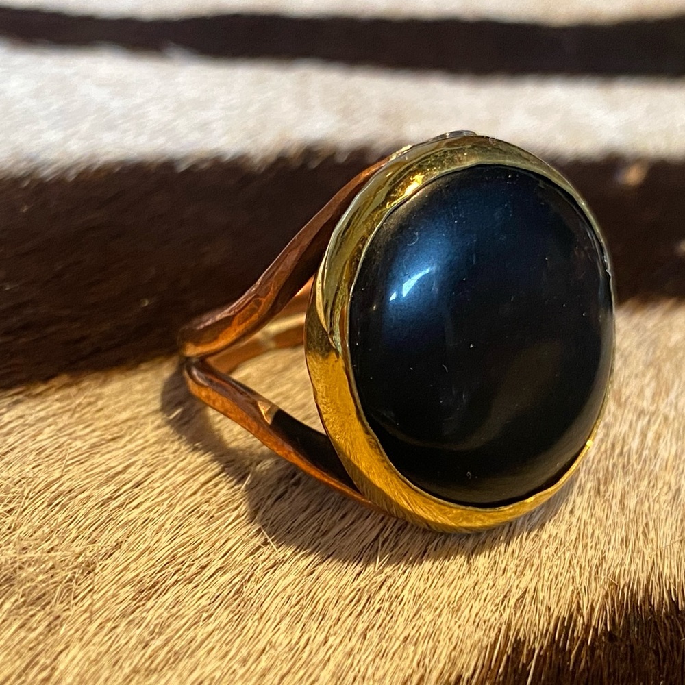 - Designer boho ring steel Colombian stones